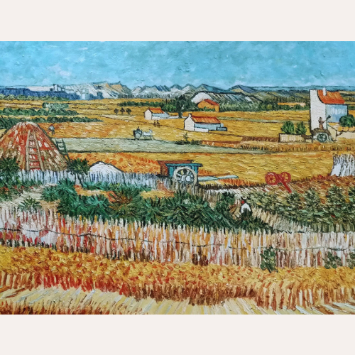 Żniwa w La Crau z Montmajour w tle - Vincent van Gogh